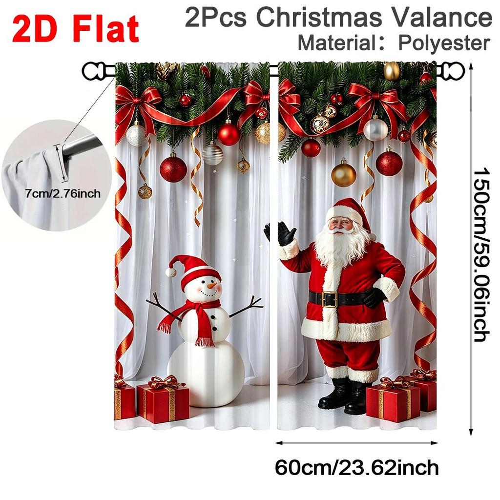 Santa Snowman Christmas Curtains – Polyester Window Drapes for Bedroom & Living Room, Holiday Home Decoray Decor