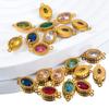 10pcs Colorful Crystal Charm Double Holes Bracelet Connector Stainless Steel Necklace Earring Oval Pendants DIY Jewelry Findings