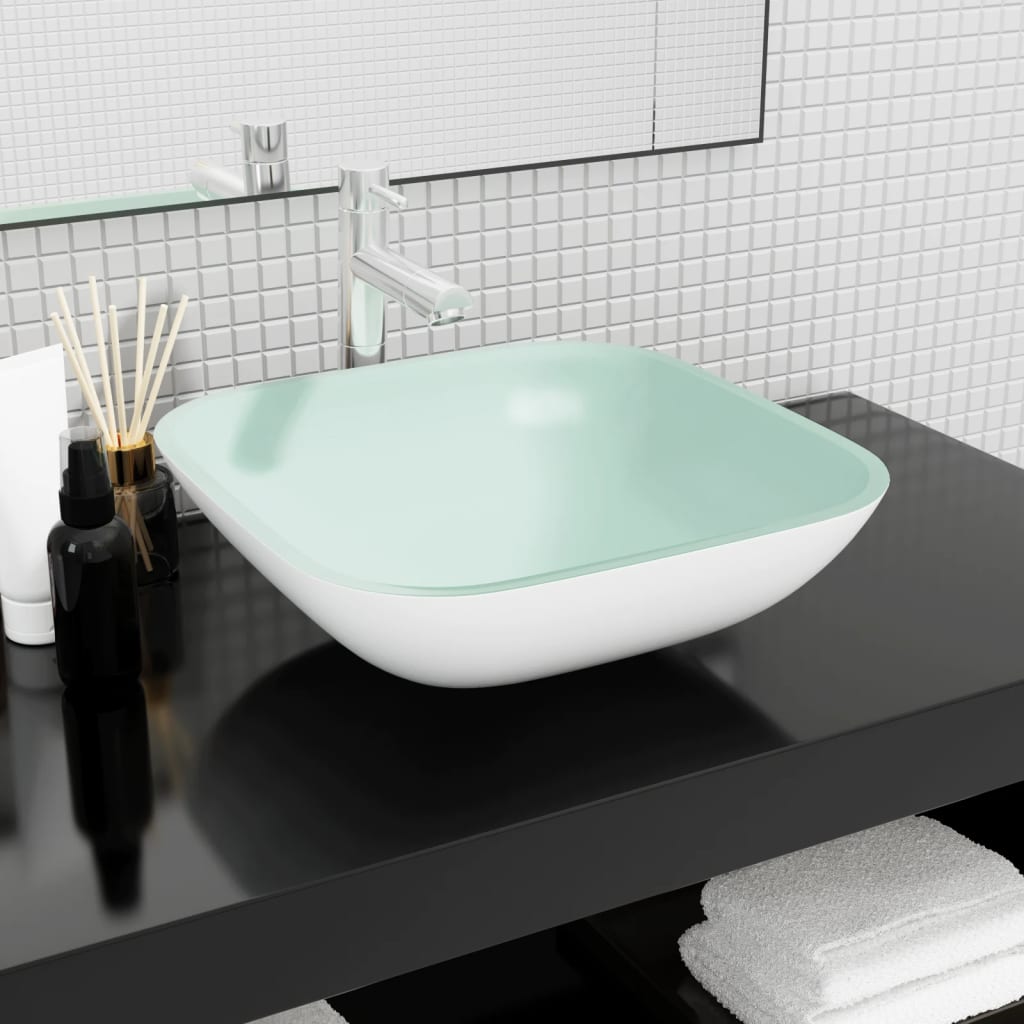 Glass Wash Basin 42 X 42 X 14 Cm White