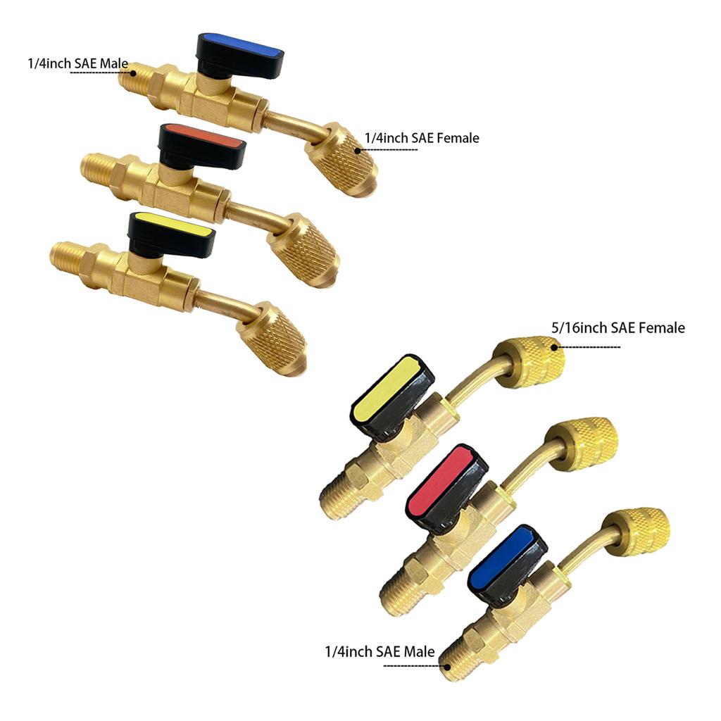 1/4" SAE Male Refrigerant R22 R12 R410a Angled Shut-Off Ball Valve Adapter Air Conditioning Charging Hoses AC Refrigerant Tools