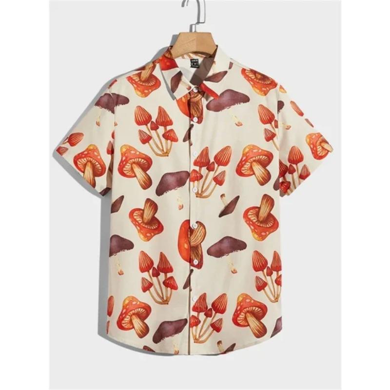 Men's shirts astronaut printed 2024 summer Hawaii short sleeved shirt Men's beach breathable tops Outdoor street men's clothing