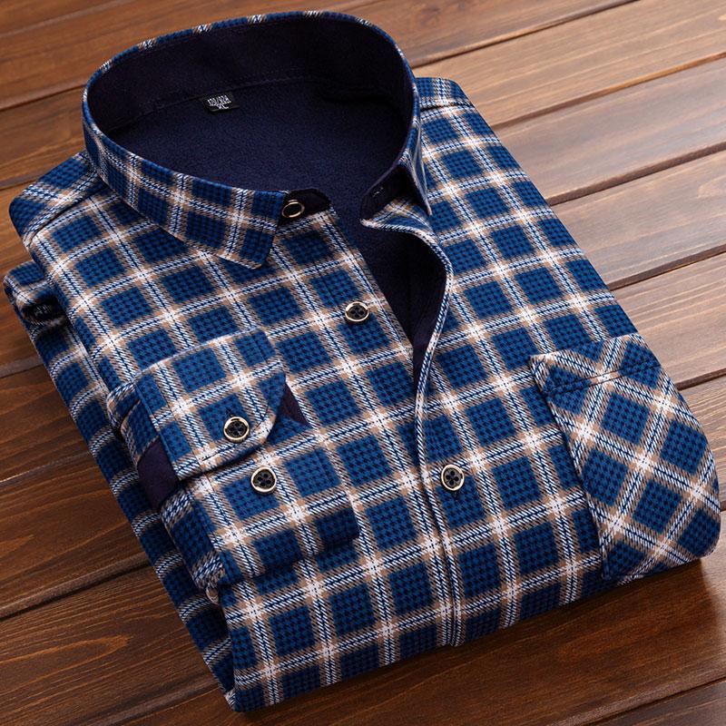 2026 Men's Autumn Winter Thick Warm Long Sleeve Plaid Shirt Thick Fleece Warm Casual Shirts for Men Oversized Plaid Shirts Male