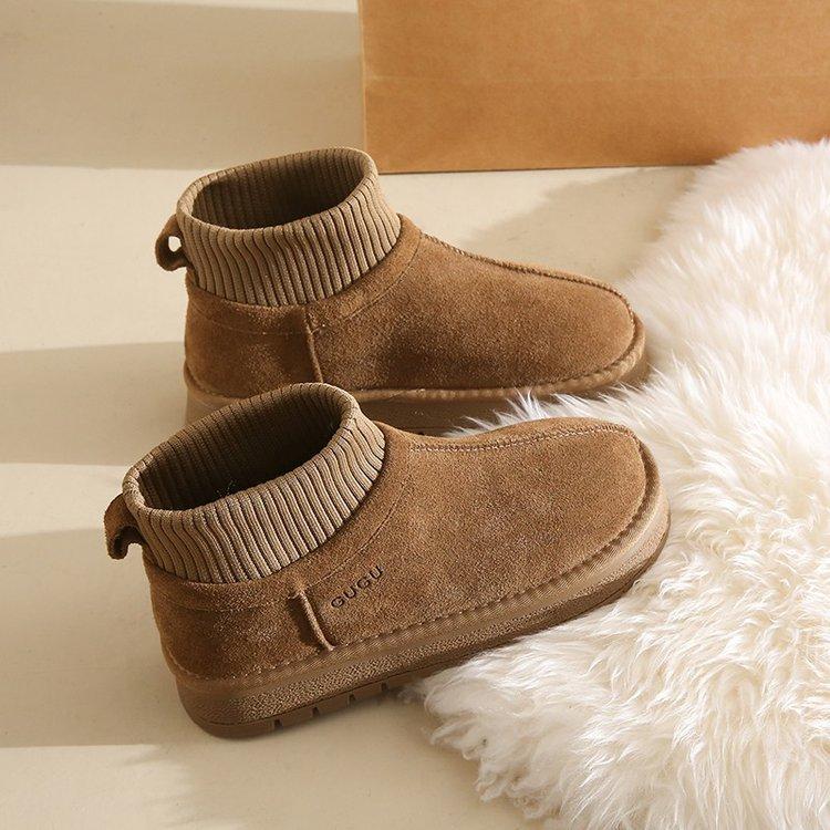 

Soft leather version~ Skinny boots thick-soled snow boots women s 2025 winter new velvet thickened warm knitted cotton boots tide 35