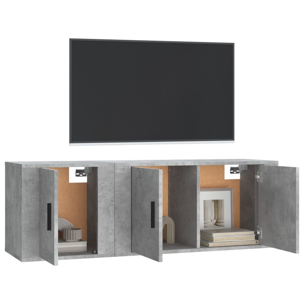 2 piece TV cabinet set concrete grey particleboard