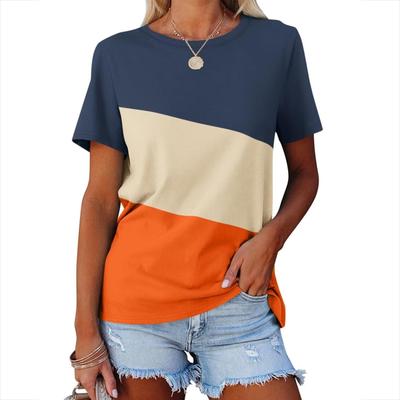 Minimalistisches Farbblock-T-Shirt für Damen mit Digitaldruck, modisch, bequem, locker, Streetstyle, Rundhalsausschnitt, kurzärmlig