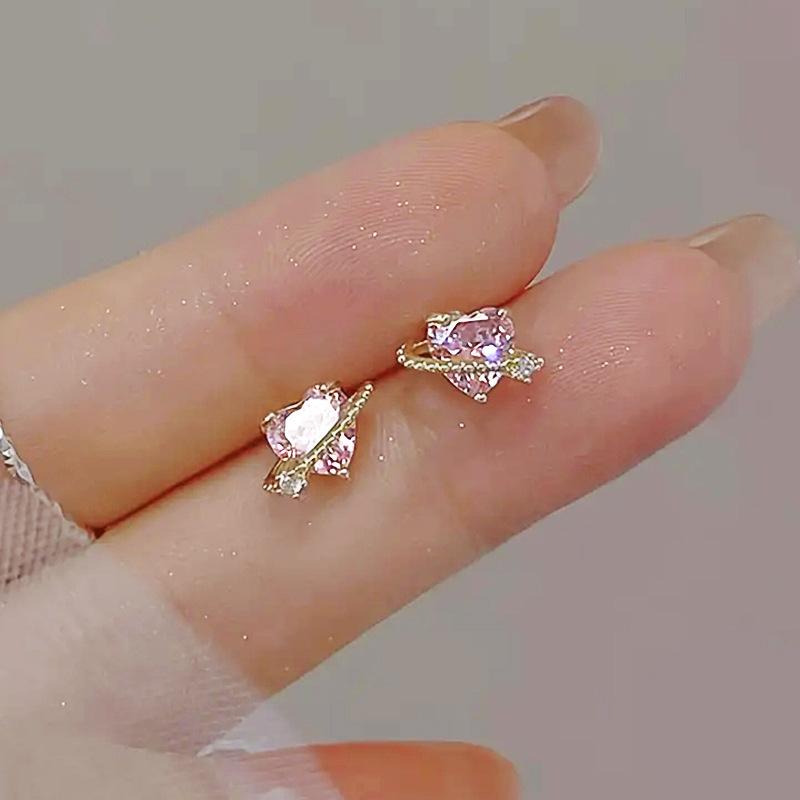 1 Pair of  Pink Heart Earrings with Super Bright Earrings and Multi-function Heart Earrings