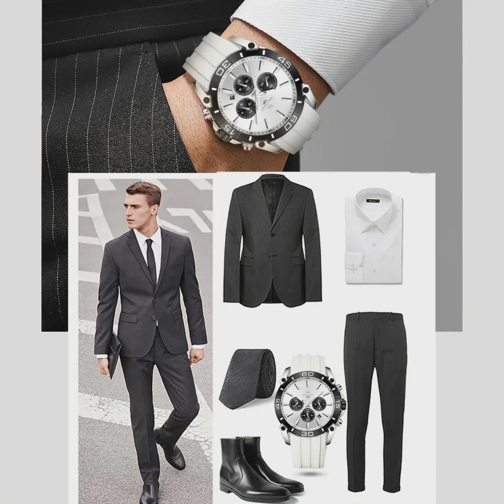 Men Silicone Quartz Mens Watch Multi Functional Waterproof Luminous Calendar Chronograph Watches