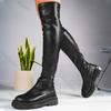 Women's Over-the-knee Boots Leather Platform Chunky Sole Round Toe Slip-On Sexy Thigh High Shoes for Women Street Style Footwear