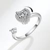 Adjustable Open Spinning Ring For Women Anxiety Relief Stress Reducing Heart Shaped Cubic Zirconia Fashion Jewelry Gift