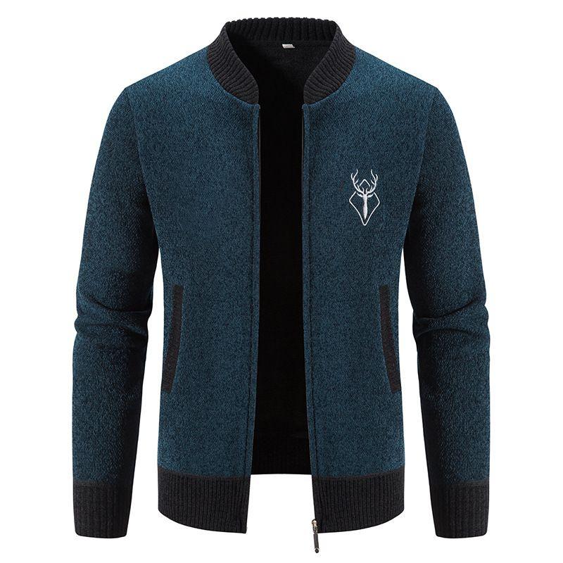 Mens Cardigan Sweater Autumn Winter Thick Warm Zipper Slim Fit Knitted Jacket Male Fleece Sweater Coat Jacket Men Clothing