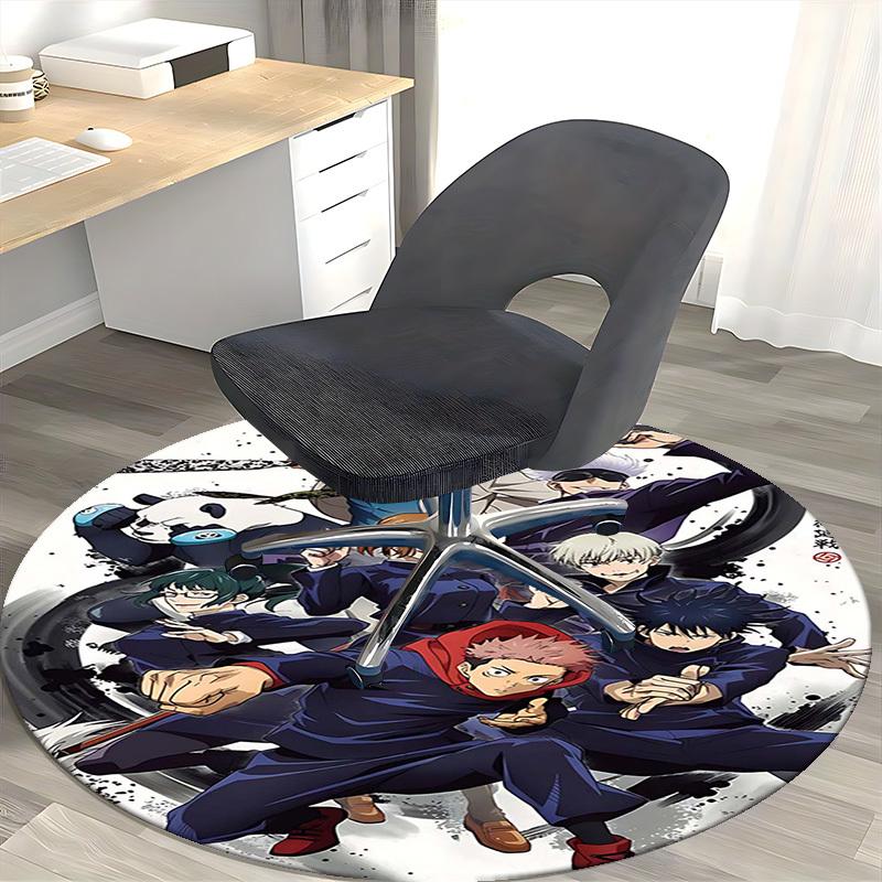 1pc Anime Cartoon Design Round Carpet Office Chair Mat, NonSlip Rug for Home Decor