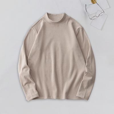 Autumn Winter Men Bottoming Top Slim Fit Thick Plush Half-high Collar Pullover Stretchy Long Sleeves Pure Color Plus Size Mid Length Fitness Exercise