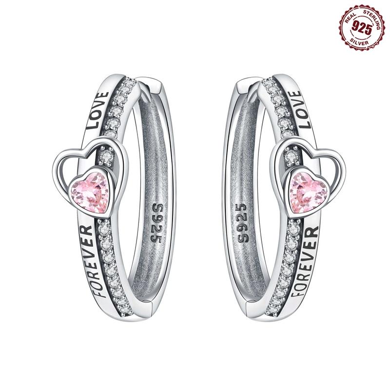 Real 925 Silver Earrings Symmetry Heart Hoop Earrings For Women Wedding Engagement Earrings Jewelry Gift