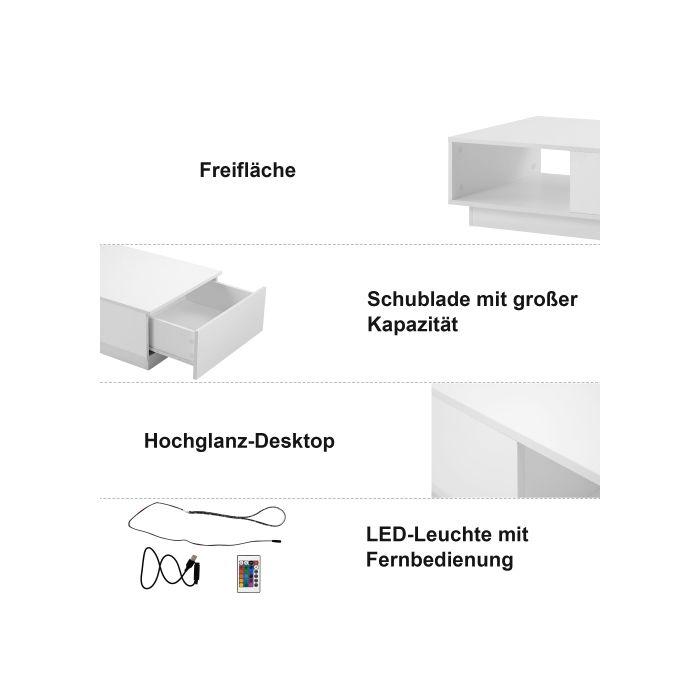 Couchtisch - MUVOE - Rechteckig weiß - LED-Beleuchtung - 15 Farben - 95 x 55 x 32 cm