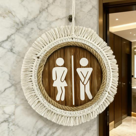 Cotton Thread Wooden Bathroom Sign Rustic Restroom Door Men Women Hanging Sign Restaurant Office