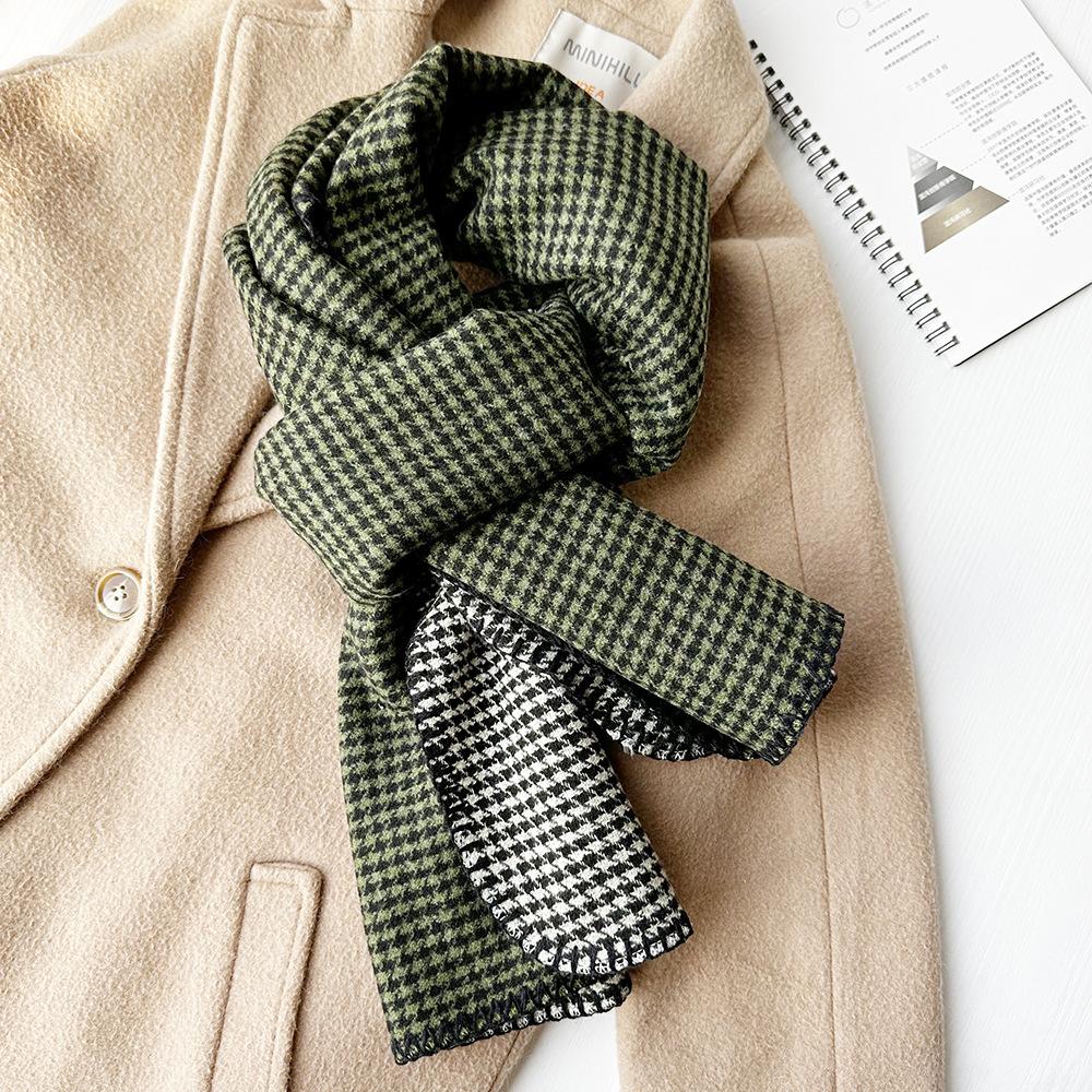 

Narrow version double-sided thousand bird grid scarf women s winter simple couple scarf hand-locked edge soft waxy thickened shawl scarf 190*47cm