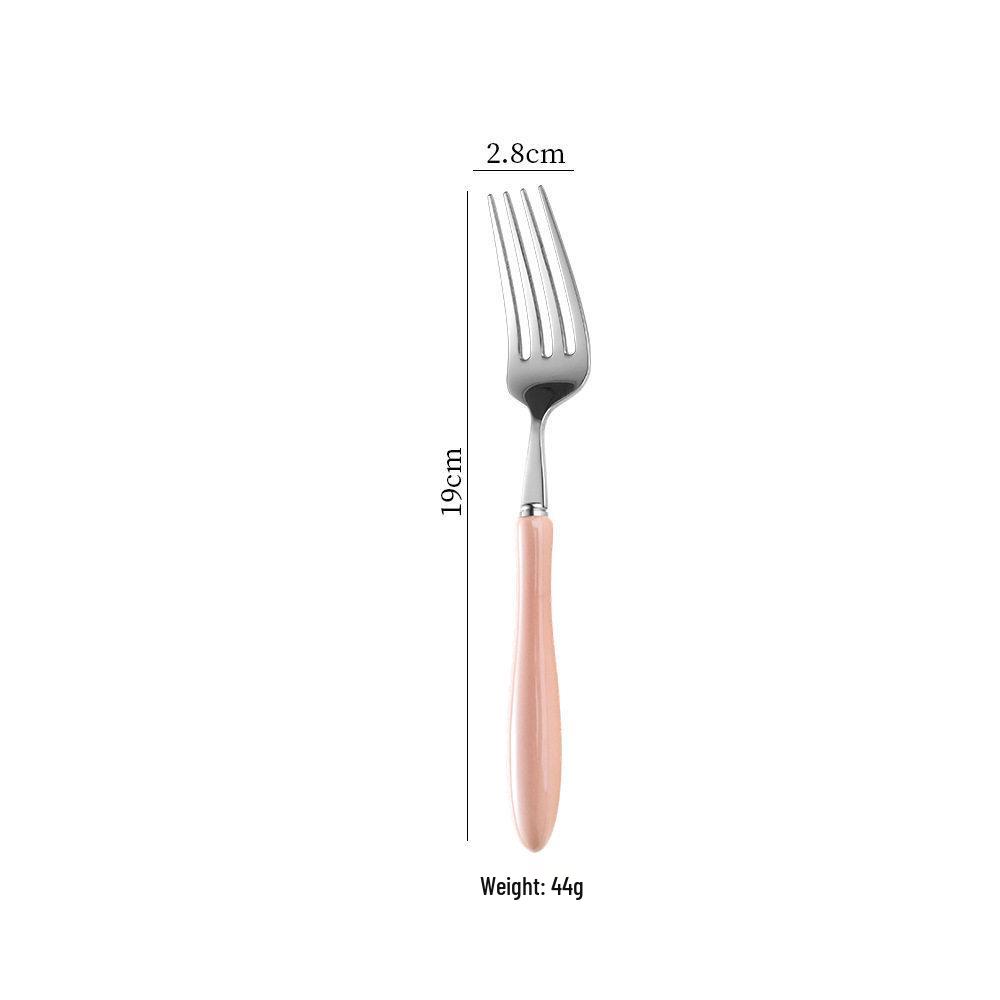 Macron High-End Ceramic Handle 304 Stainless Steel Cutlery Set: Round Spoon & Fork