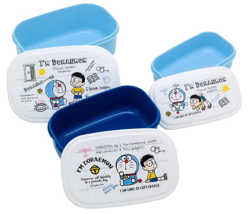 OSK Doraemon Bento Lunch Set of 3 Sealable Containers Made in Box, [180ml/300ml/480ml/Compact Storage/Nesting Design], Japan, SP-31