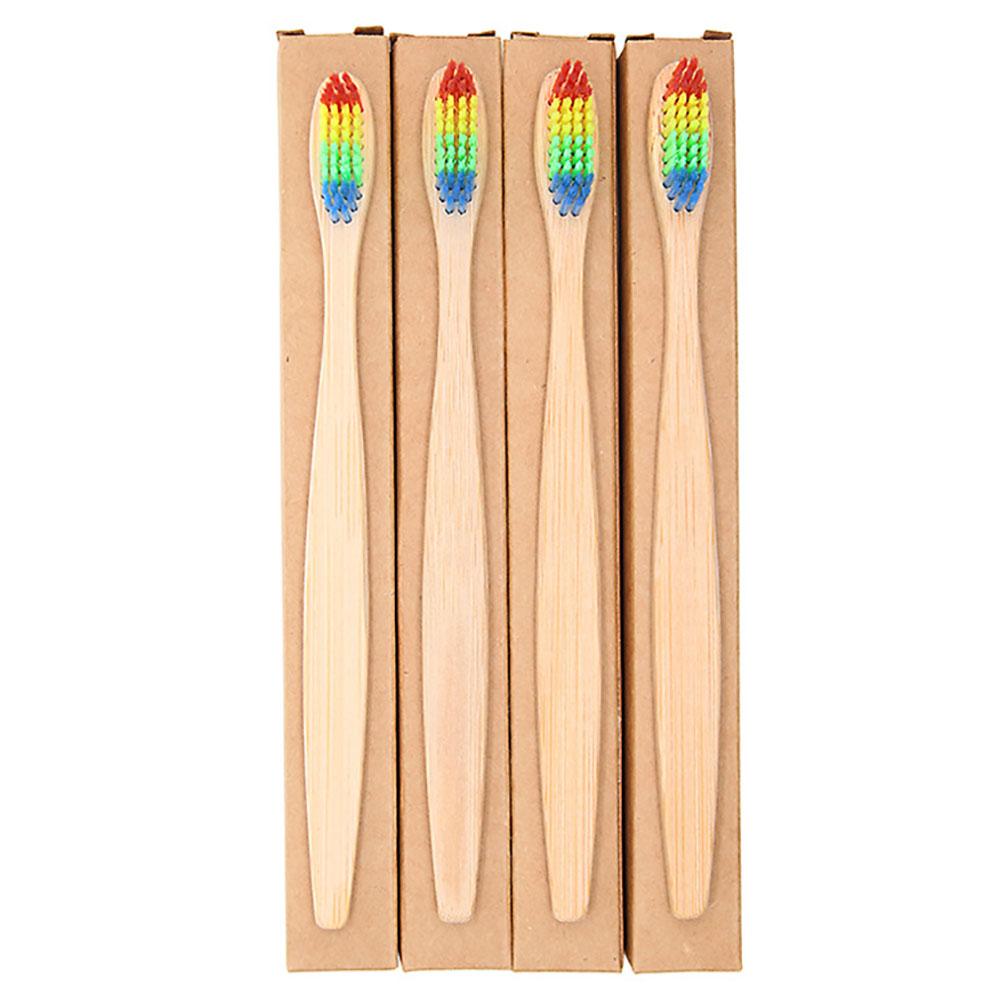 4 6 10PCS Rainbow Colored Double Core Bristles Eco Friendly Bamboo Toothbrush