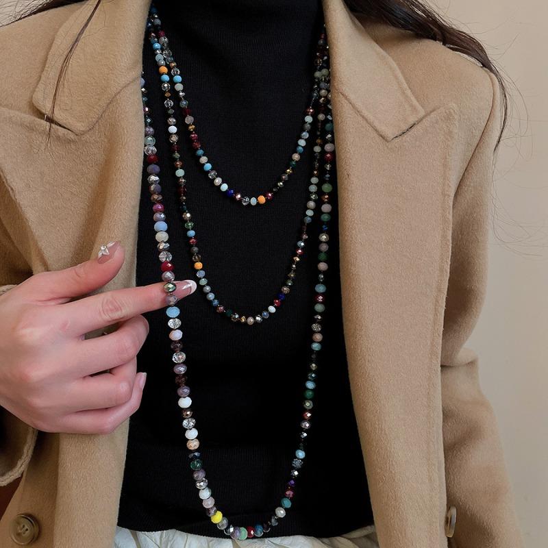 Bohemia Long Double Layer Strand Sweater Chain Chokers For Women Rainbow Glass Beads Beaded Necklace Wholesale Jewelry