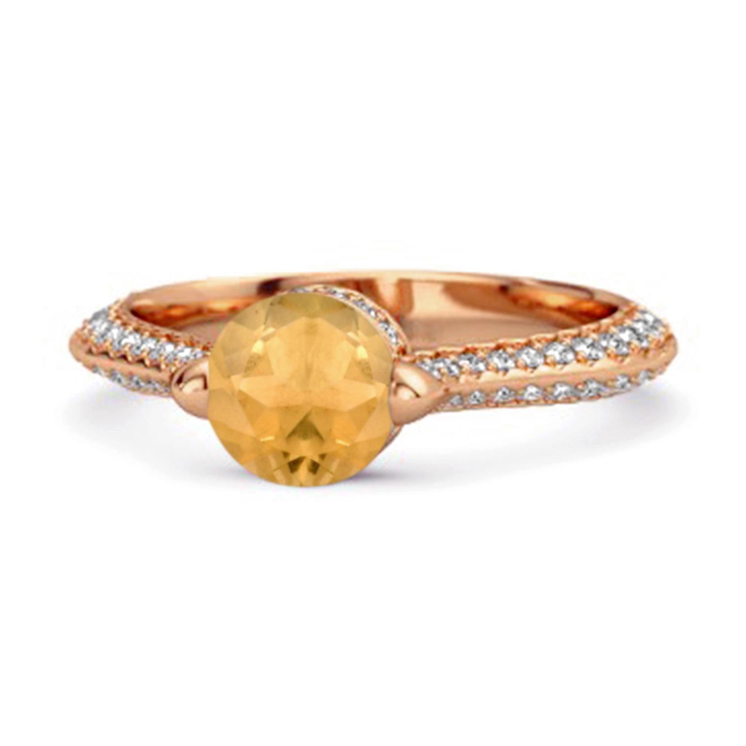 Citrine Double Pave Band Design Ring - 925 Sterling Silver Rose Gold Vermeil 11 ярко-розовый