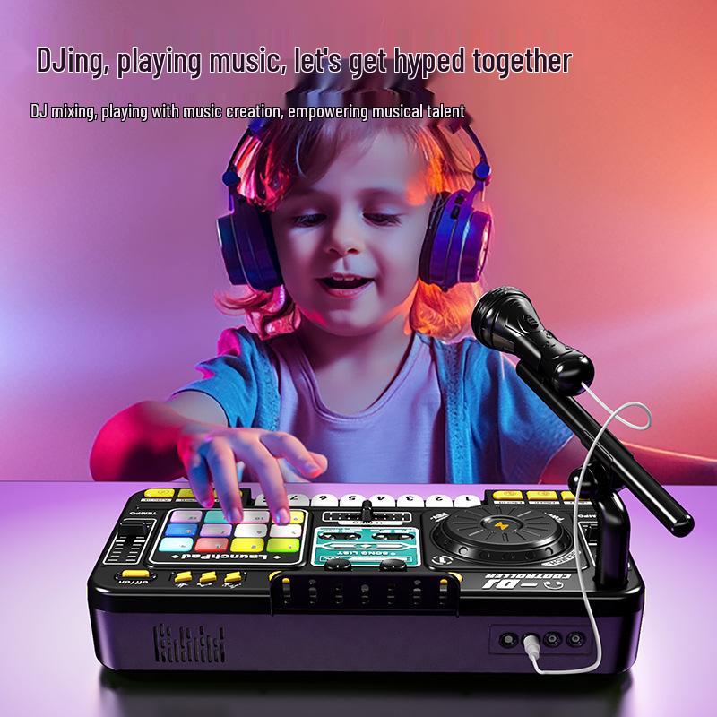 Toca-discos DJ Bluetooth Infantil com Percussão, Luzes e Microfone – Brinquedo Musical Multifuncional