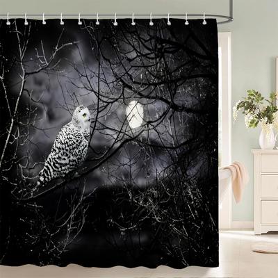 Rideau de douche imprimé Animal de la forêt nocturne Hibou Rideau lavable avec crochets Rideau décoratif de salle de bain Rideaux de douche 3D 180*200