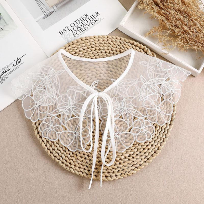 Lace Fake Collar Women Detachable Collars For Women False Collar Embroidery Floral Lolita Lapel Half Shirt Shawl Wrap Decoration
