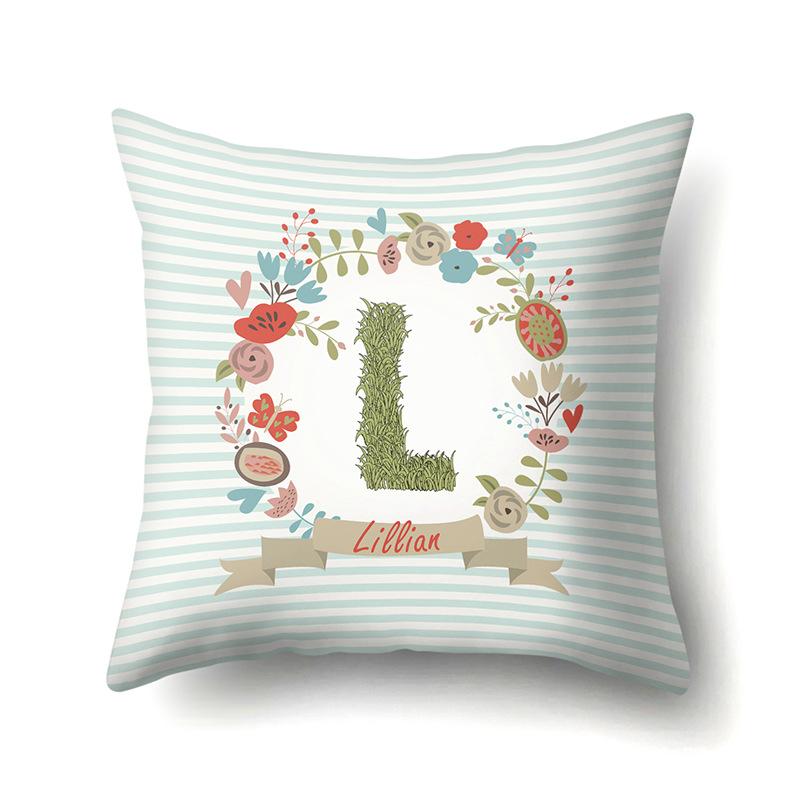 Polyester Pillowcase Car Decoration Home 26 English Letters Plant Wavy Print Pillowcase