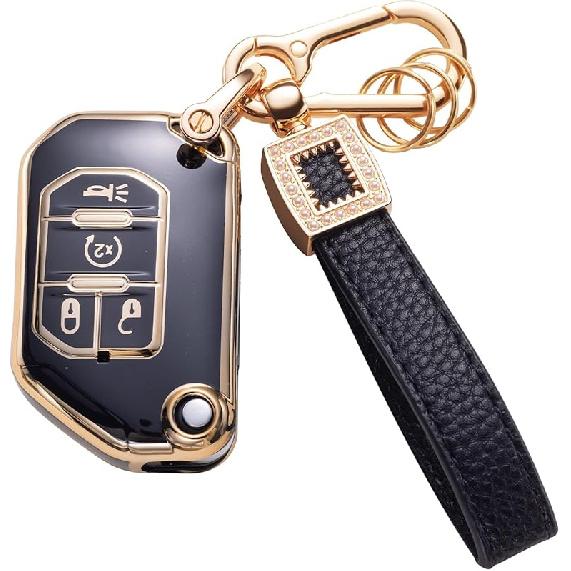 for Toyota Key Fob Cover with Leather Lanyard, Car Key Fob Case Compatible with 2018- Camry RAV4 Highlander Avalon C-HR Prius Corolla GT86 Smart Key