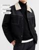 Men's Winter Short Suede Jacket with Velvet Lapel and Lamb Wool Padding
