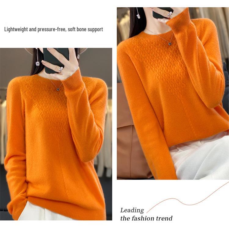 Women's Cashmere Hollow-Out Round Neck Knitted Wool Pullover Sweater