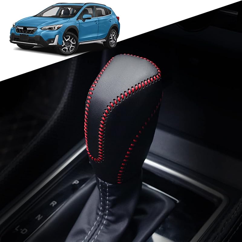 Genuine Leather Car Shift Knobs Cover for Subaru Crosstrek XV Forester 2018-2023/Impreza 2017-2023 Interior Accessories Protective Cover(Black