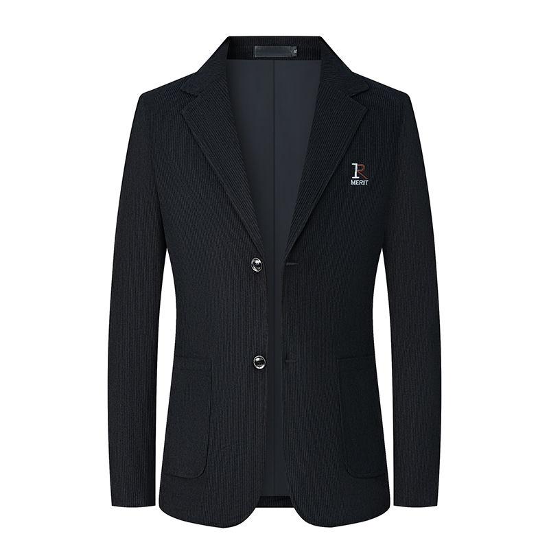 

Весенне-осенний вельветовый костюм в полоску для мужчин среднего возраста, мужской повседневный костюм, однобортный западный пиджак, топ для папы XL чёрный