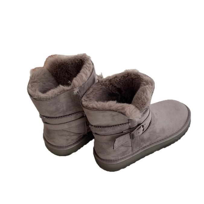 Low Tube Thick Bottom Leather Buckle Knight Boots Sangpo Sheepskin Fur Integrated Thickened Warm Snow Boots Women