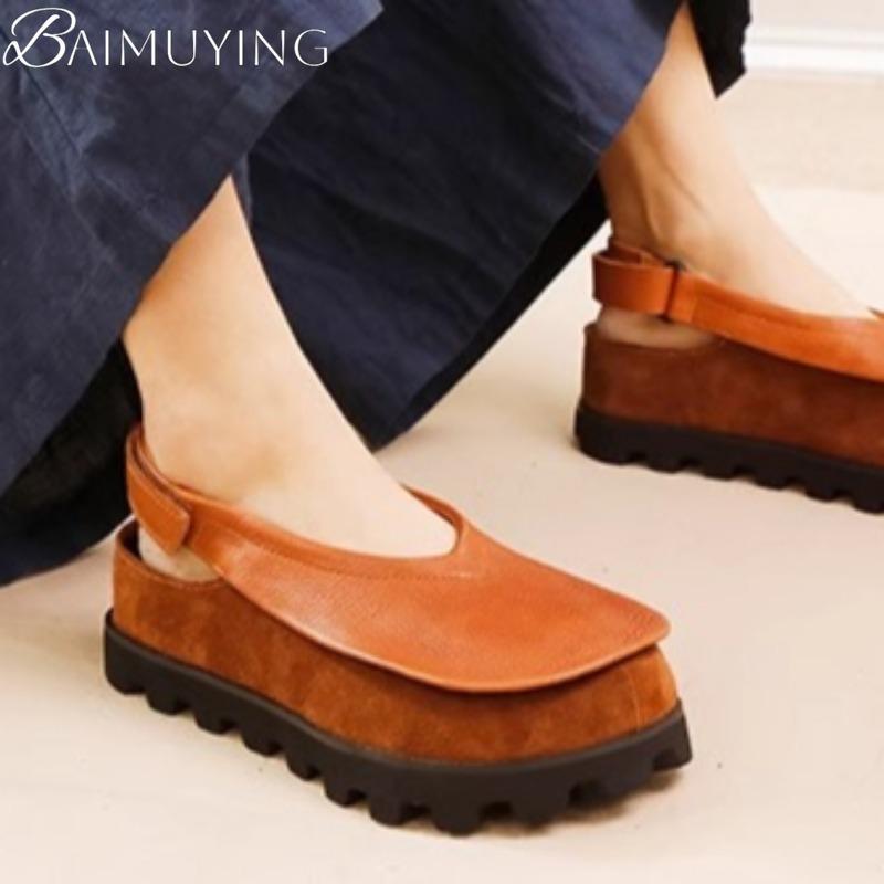Flats Platform Sandals Shoes Woman Casual Loafers Soft Leather Shallow Brand Retro Women's Sneakers Summer Slingback Sandalias