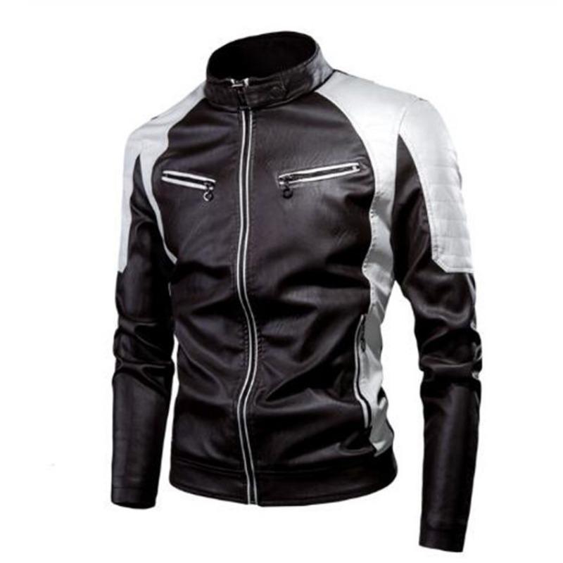 Dünne Frühlings- und Herbst-Casual-Herren-Lederjacken Mode Trendy Brand Splicing Motorrad Retro Lederjacken