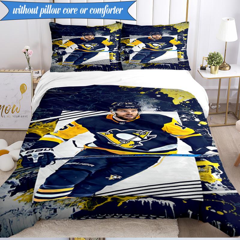 3PCS Pittsburgh Hockey Player Crosby Bedding Set,Including 1pc Duvet Cover And 2pcs Pillowcases Perfect for Bedroom, Dormitory, Fan Christmas gift