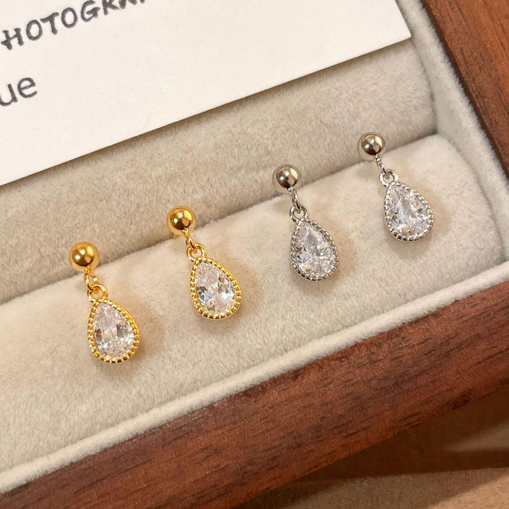 S925 Sterling Silver 18K Gold Plated Teardrop Zircon Earrings - Women's High-End Dangle Earrings with Exquisite Design