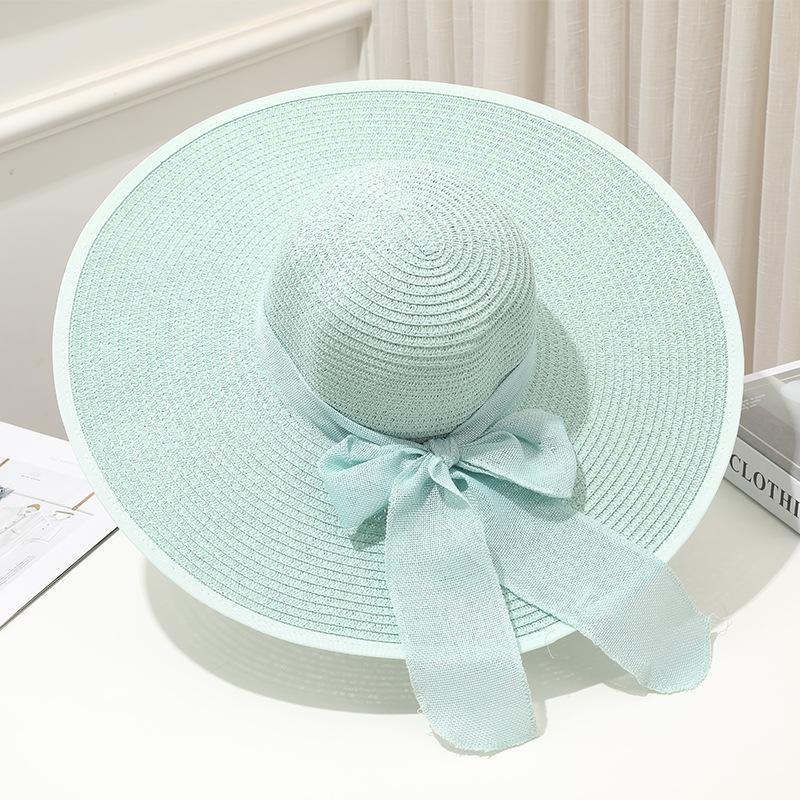 Summer Women Straw Hat Bowknot Wide Brim Floppy Panama Hats Female Outdoor Foldable Beach Sun Cap