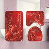 3 In 1 Christmas Ball Pattern Bathroom Mat Set Antiskid Washroom Carpet Mat Toilet Seat Lid Cover (Red)