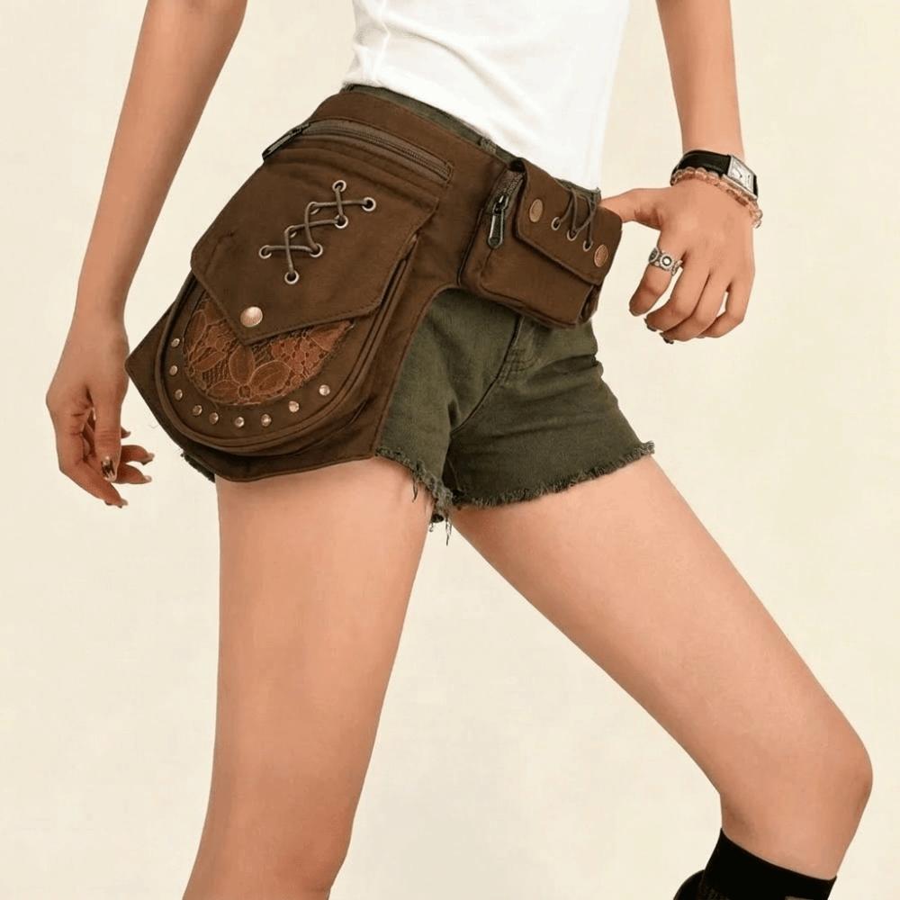 Vintage Design Brašna na nohu Telefonní taška Multifunkční Nýtovaná Hip Bum Bag Punkový Styl Pásové Ledvinky Neformální