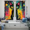 2Pcs Cat Curtain Colorful Funny Black Cat Watercolor Animal Curtain Suitable For Bedroom Bathroom Living Room Dining Room