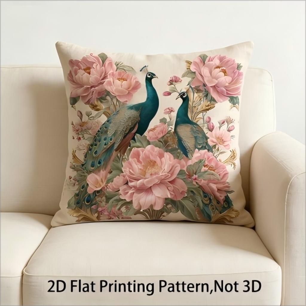 Vintage Peony Peacock Pillow Cover Retro Floral Bird Print Cushion Case For Sofa Couch Luxury Boho Home Decor Gift