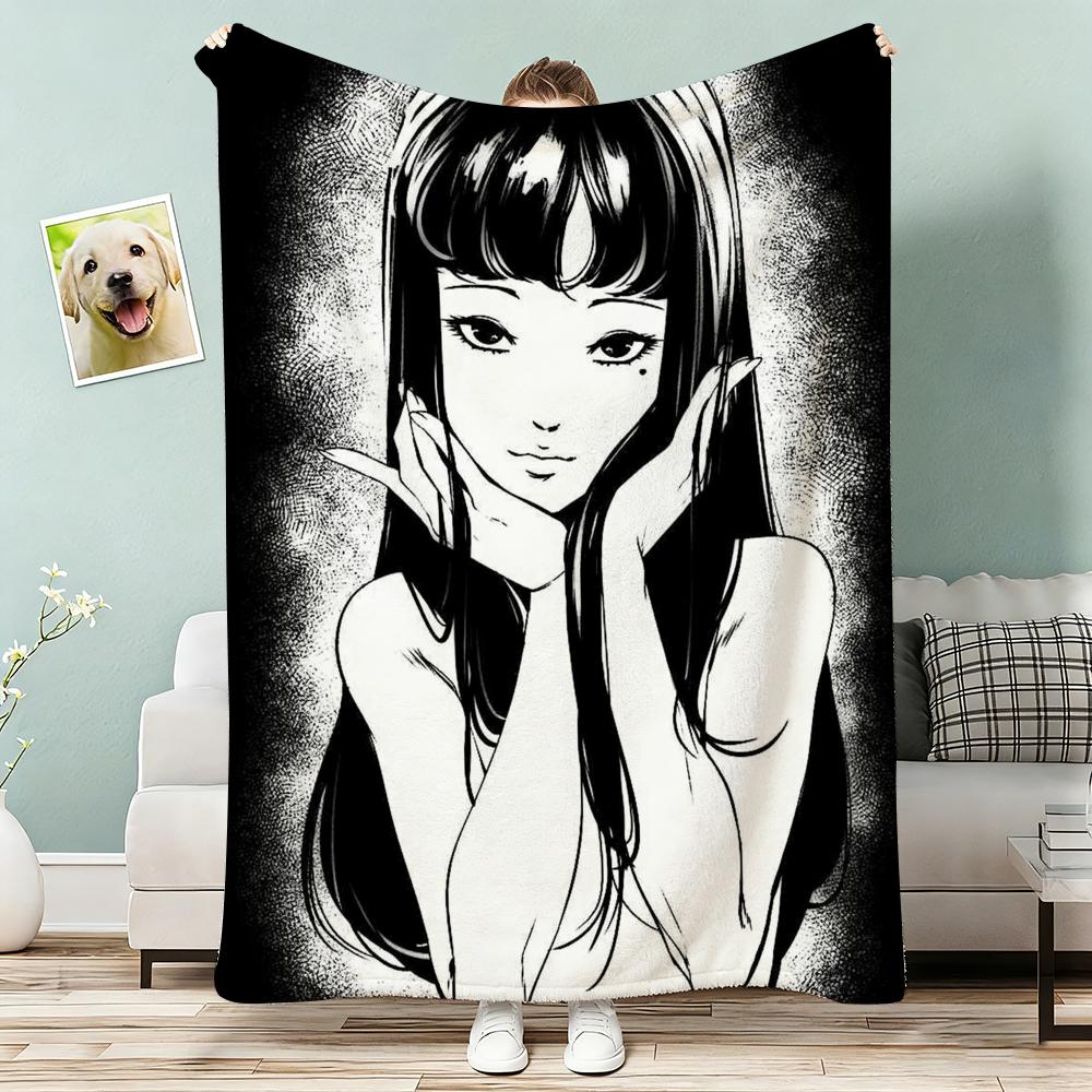 

Junji Ito Tomie Retro Cool Girl Throw Lightweight 240g Flannel Blanket Soft Skin-friendly for Summer Cooling 130x150cm
