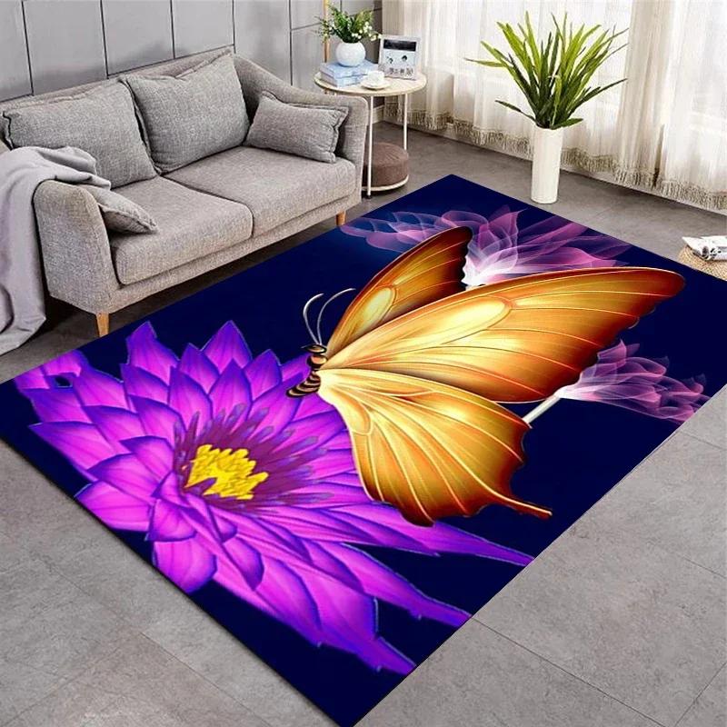 Dreamy Purple Butterfly Pattern Carpets for Living Room Bedroom Area Rugs Child Room Play Rug Cartoon 3D Printing Kids Game Mats