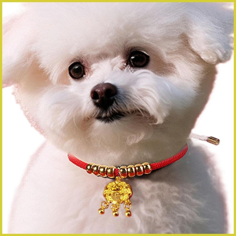 Chinese Style Longevity Lock Pet Collar Adjustable Lucky Red Neck Decoration for Cats Dogs Festive Gift
