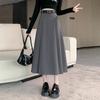 Petite High-Waisted Gray Pleated A-Line Skirt for Women - Slim-Fit, Mid-Length, Spring/Autumn 2025 Collection