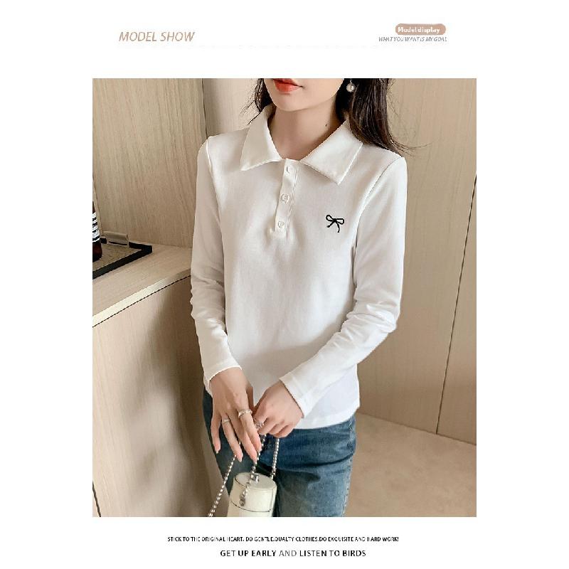 POLO shirt, spring and autumn 2026 new model, base shirt with bow embroidery, women's slim-fit t-shirt