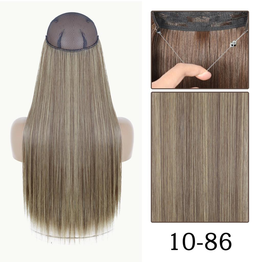 XINRAN Moda Damska Kolor Ombre Niewidoczny Długi Doczepiany Włos Syntetyczny Włókno Długie Falowane Ombre Cosplay Codzienne Noszenie Bez Klipsów Przedłużanie Włosów